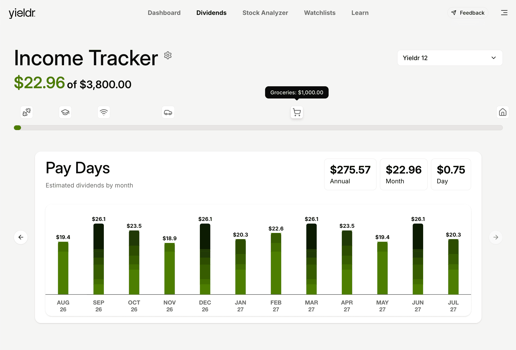 Yieldr Income Tracker Feature